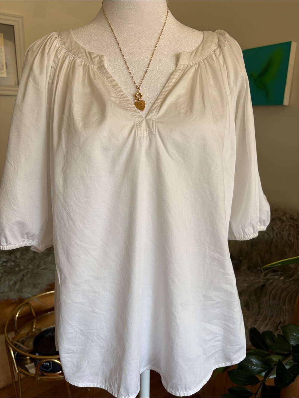 Diane Von Furstenberg White V-Neck Peasant Tunic